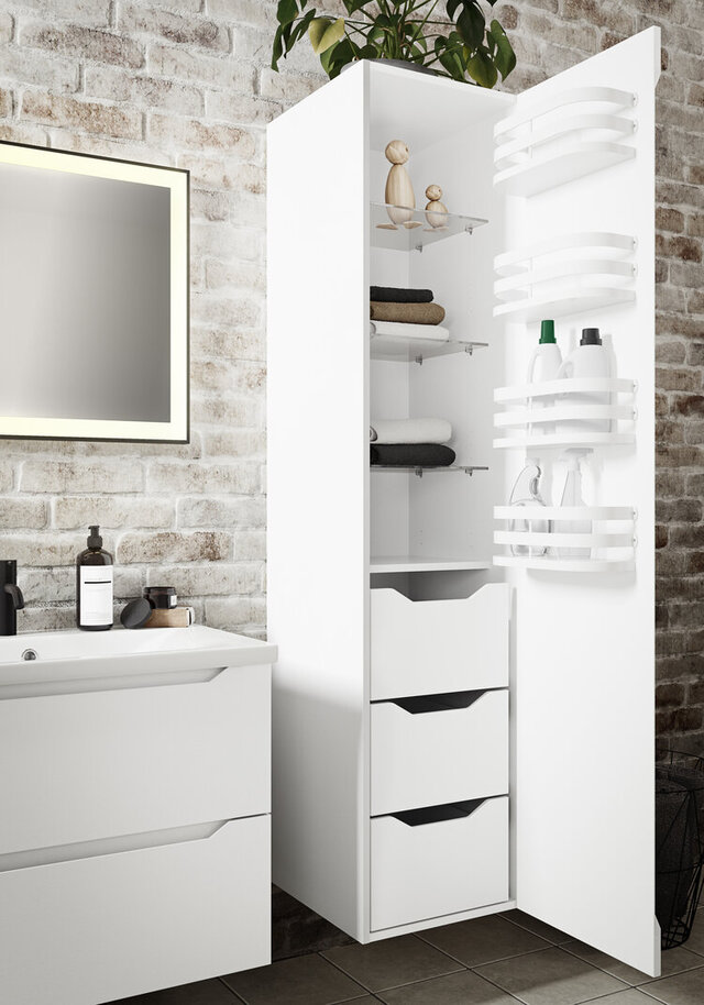 Emma Hvit 120CM servantskap med speil Hvit høyglans med enkel vask og speil 