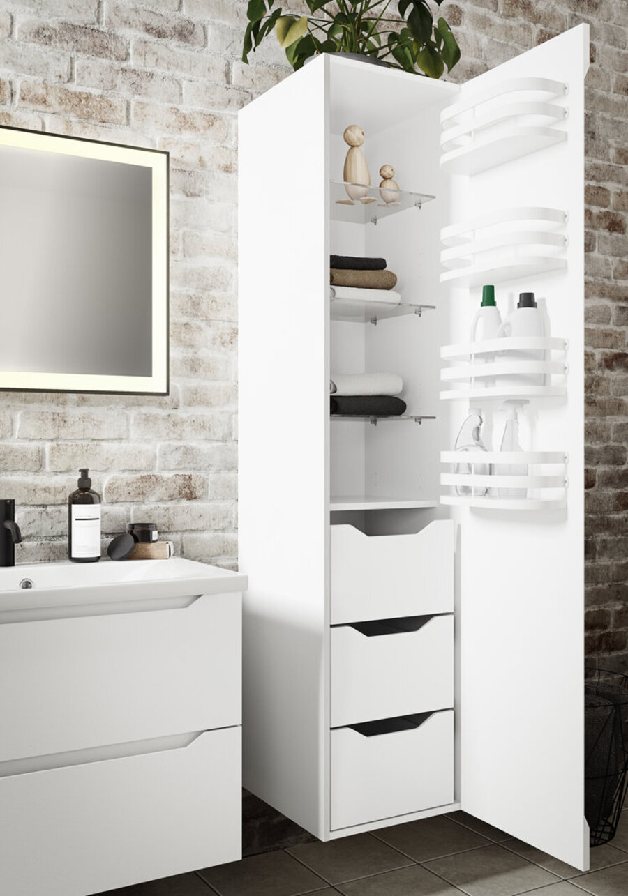 Emma Hvit 120CM servantskap med speil Hvit høyglans med enkel vask og speil 