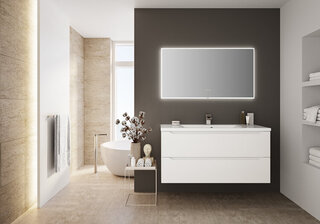 Emma Hvit 120CM servantskap med speil Hvit h&#248;yglans med enkel vask og speil