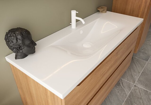 Emma Eik 120CM servantskap STRUKTUR Eikefiner med enkel vask og speil 