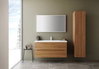 Emma Eik 120CM servantskap STRUKTUR Eikefiner med enkel vask og speil